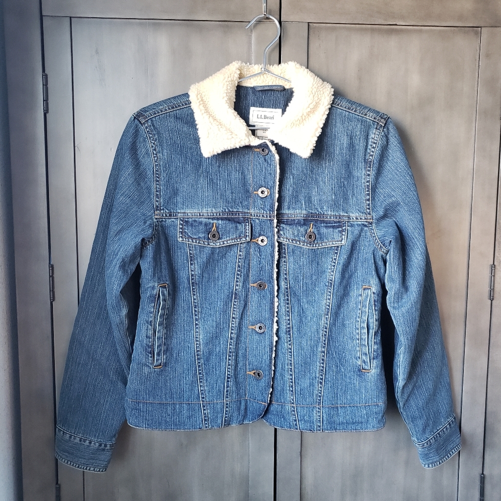 L.L. Bean Denim Sherpa Corduroy Jean Trucker Jacket Xs Faux Wool Nwot Women's